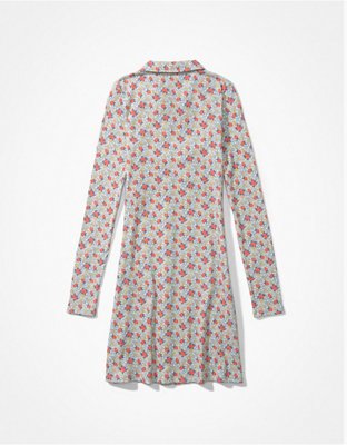 AE Knit Ruched Front Long-Sleeve Mini Dress