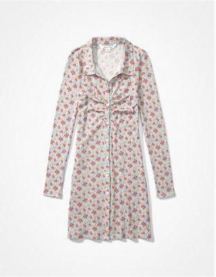 AE Knit Ruched Front Long-Sleeve Mini Dress