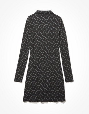 AE Knit Ruched Front Long-Sleeve Mini Dress