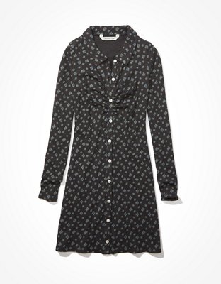 AE Knit Ruched Front Long-Sleeve Mini Dress