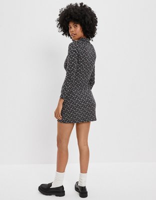 AE Knit Ruched Front Long-Sleeve Mini Dress