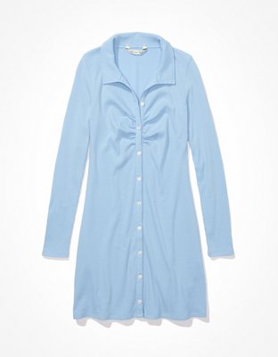 AE Knit Ruched Front Long-Sleeve Mini Dress