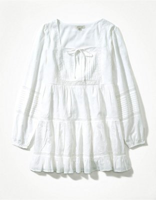 AE Vestido Corto Manga Larga Tipo Babydoll Plisado