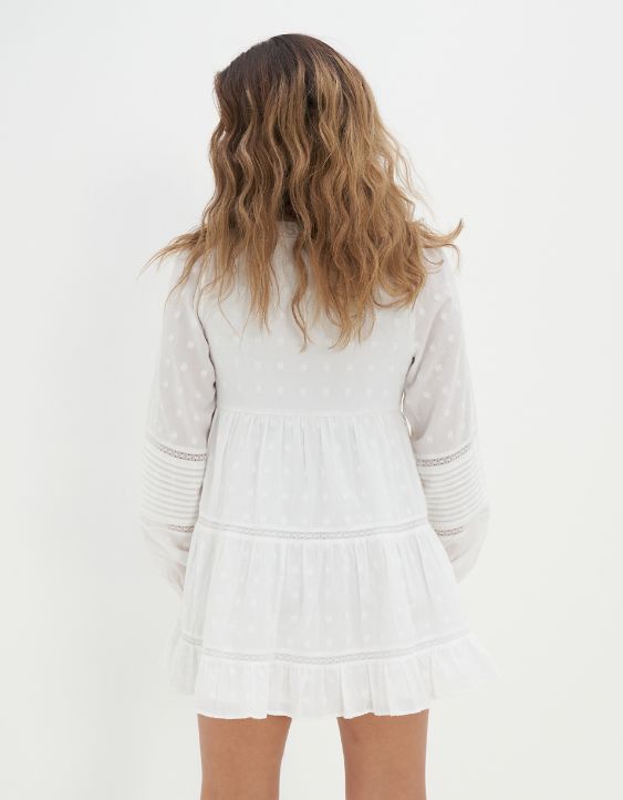 AE Pintuck Long-Sleeve Babydoll Mini Dress
