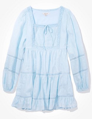 AE Vestido Corto Manga Larga Tipo Babydoll Plisado