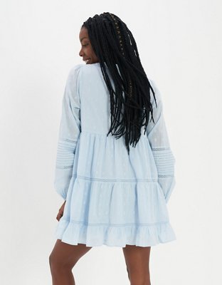 AE Pintuck Long-Sleeve Babydoll Mini Dress