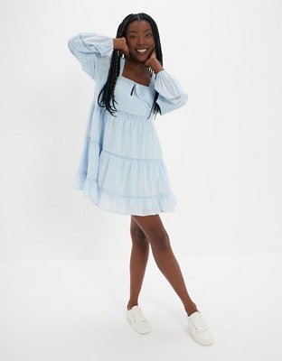 AE Pintuck Long-Sleeve Babydoll Mini Dress