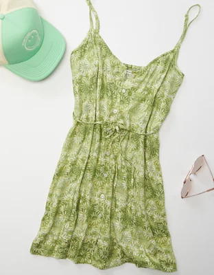 AE Floral Button-Front V-Neck Mini Dress