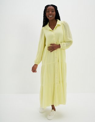 Yellow long sale sleeve midi dress