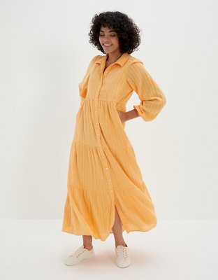 AE Long-Sleeve Midi Shirt Dress