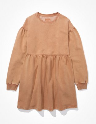 ae long-sleeve fleece babydoll dress AE Fleece Long-Sleeve Babydoll Mini Dress
