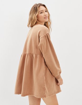 AE Long-Sleeve Fleece Babydoll Mini Dress | American Eagle