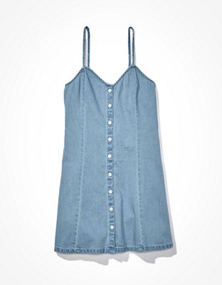 AE Button-Front V-Neck Mini Dress