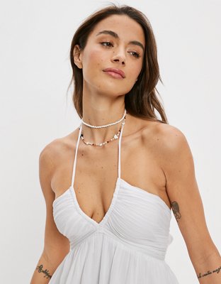 Buy CHOKER-STYLE WHITE PLUNGING NECK SLEEVELESS TOP for Women