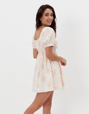 ae square neck mini dress AE Square Neck Lace-Trim Mini Dress