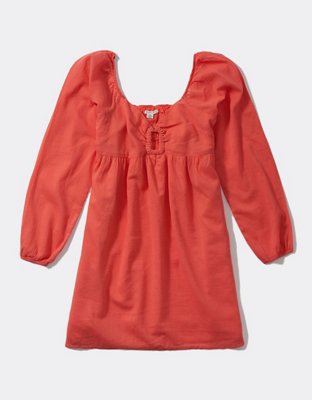 Женские платья American Eagle AE Ring-Front Long-Sleeve Babydoll Mini dress — фото 3