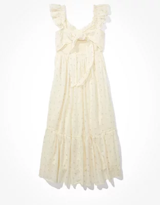 AE Printed Flutter Sleeve Smocked Midi Dress