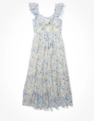 AE Floral Flutter Sleeve Smocked Midi Dress