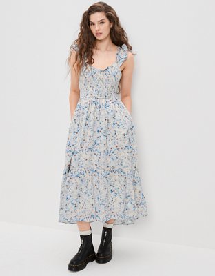 AE Floral Flutter Sleeve Smocked Midi Dress