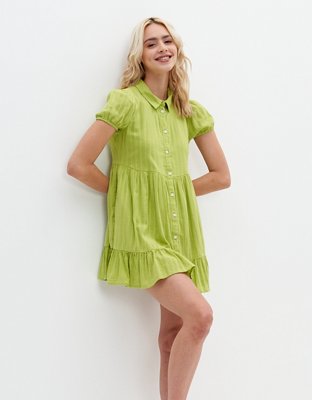 knee length dresses for ladies Aquamarine Crew Neck Cotton Mini Tee Shirt Dress
