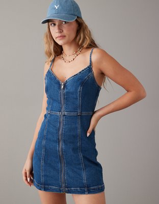 Women's Stretch Denim Dungarees Skirt Bib Jeans mini Dress with