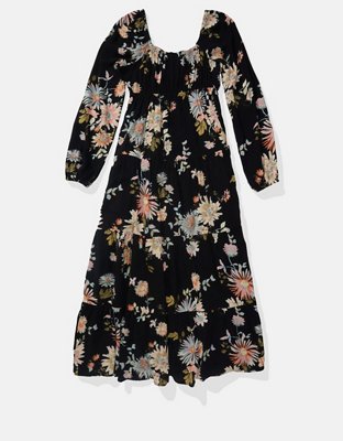 AE Long-Sleeved Tiered Midi Dress