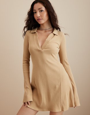 AE Off-The-Shoulder Long-Sleeve Skater Dress