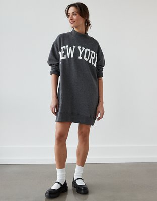 AE Oversized Fleece Mock Neck City Graphic Mini Dress