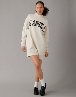 AE Oversized Fleece Mock Neck City Graphic Mini Dress