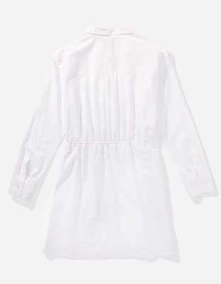 AE Long-Sleeve Faux Wrap Mini Shirt Dress