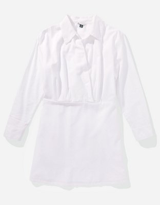 AE Long-Sleeve Faux Wrap Mini Shirt Dress