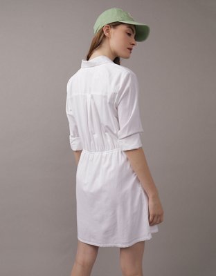 AE Long-Sleeve Faux Wrap Mini Shirt Dress