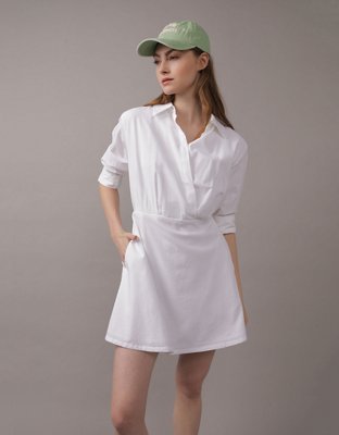 AE Long-Sleeve Faux Wrap Mini Shirt Dress