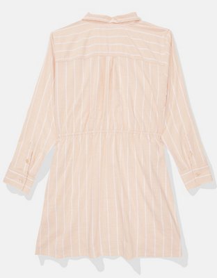 AE Long-Sleeve Faux Wrap Mini Shirt Dress