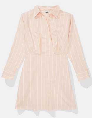 AE Long-Sleeve Faux Wrap Mini Shirt Dress