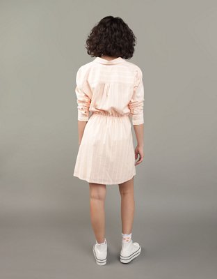 AE Long-Sleeve Faux Wrap Mini Shirt Dress