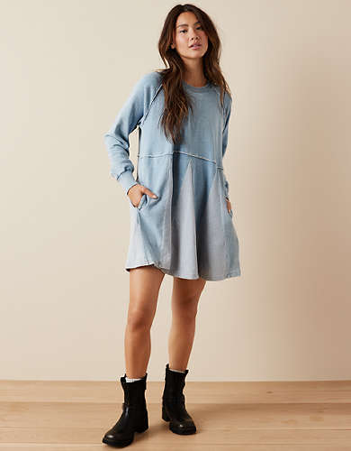 AE Fleece Long-Sleeve Babydoll Mini Dress