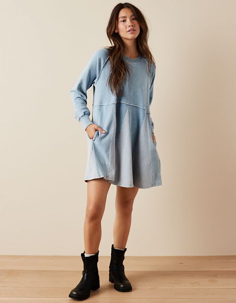 Женские платья American Eagle AE Fleece Long-Sleeve Babydoll Mini Dress