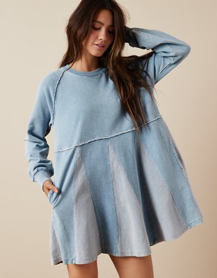 AE Fleece Long-Sleeve Babydoll Mini Dress