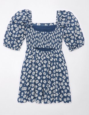 aerie puff sleeve mini dress AE Puff Sleeve Mini Dress Women's Dark Wash XS