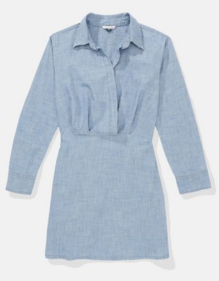 AE Vestido Camisero Corto Manga Larga Símil Envolvente