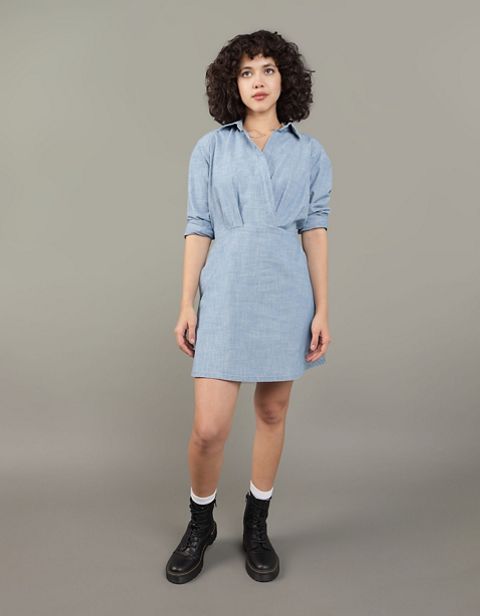 Женские платья American Eagle AE Long-Sleeve Faux Wrap Mini Shirt Dress