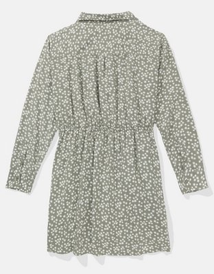 AE Long-Sleeve Faux Wrap Mini Shirt Dress