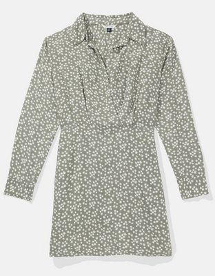 AE Long-Sleeve Faux Wrap Mini Shirt Dress
