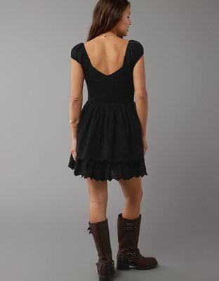 AE Smocked Puff Sleeve Ruffle Mini Dress