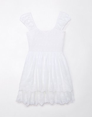 AE Smocked Puff Sleeve Ruffle Mini Dress