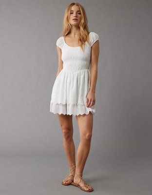 AE Smocked Puff Sleeve Ruffle Mini Dress