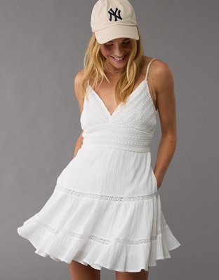 AE Crochet V-Neck Tiered Mini Dress