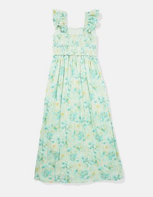 knee length dresses for ladies Blush Whisper Flutter Sleeve Ruffle Floral Beaded Midi Dress