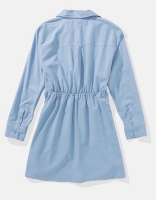 AE Long-Sleeve Faux Wrap Mini Shirt Dress | American Eagle